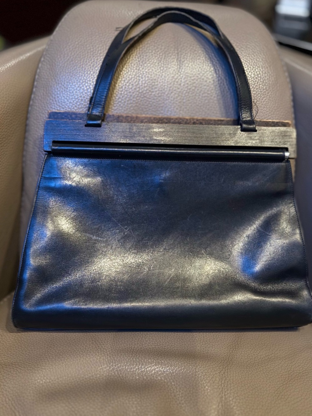 Vintage Limited edition Calvin Klein Collection Black Leather Tote circa 1994